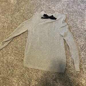 Grey with Black Bow Mock Turtleneck JCrew Sweater